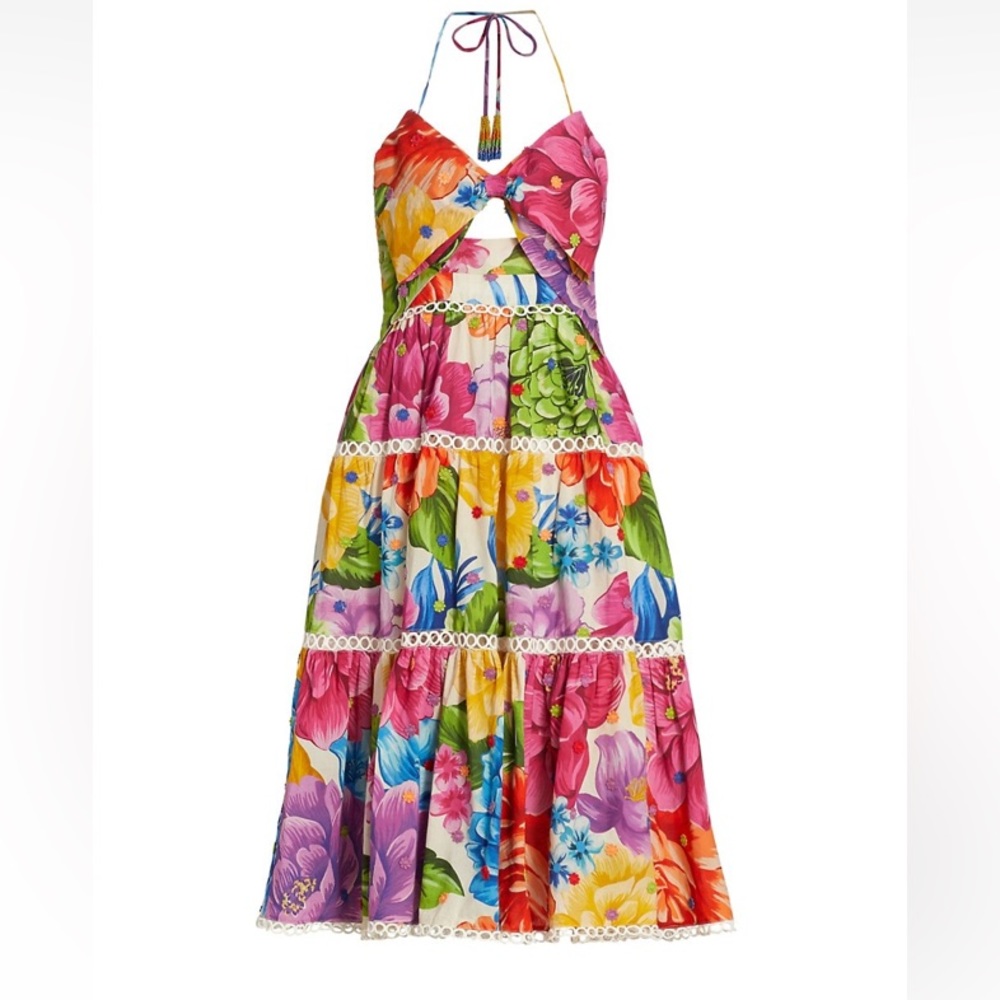 TODAY ONLY SALE XL Farm Rio Rainbow Chita MIDI Floral dress Tassels PLUS SIZE